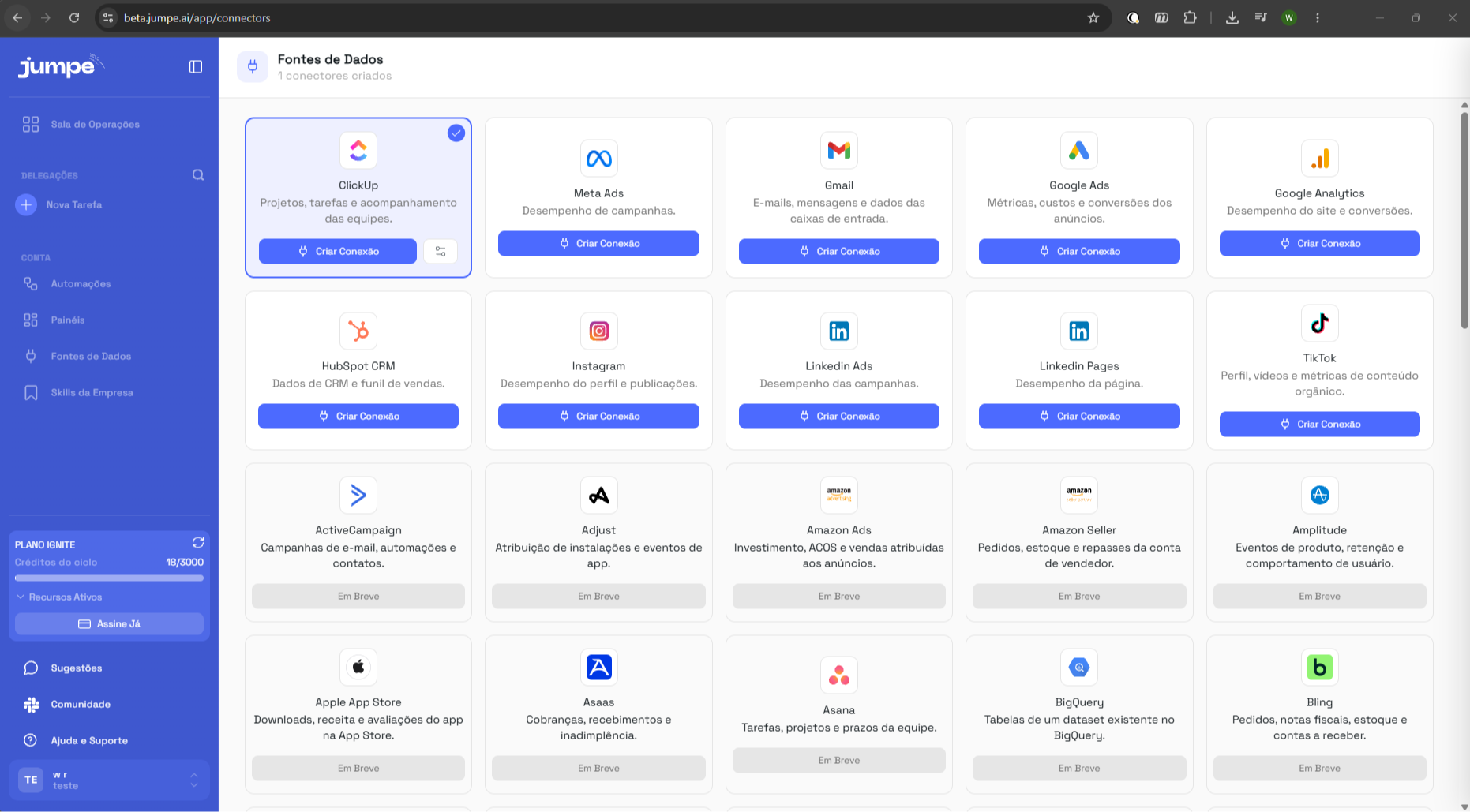 Jumpe data sources with the HubSpot CRM connector available for connection